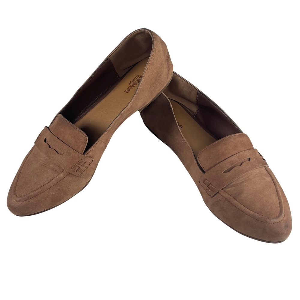Crown Vintage Marion Loafers Sz 9 M Brown Tan Suede Leather Pointed Toe Slip On